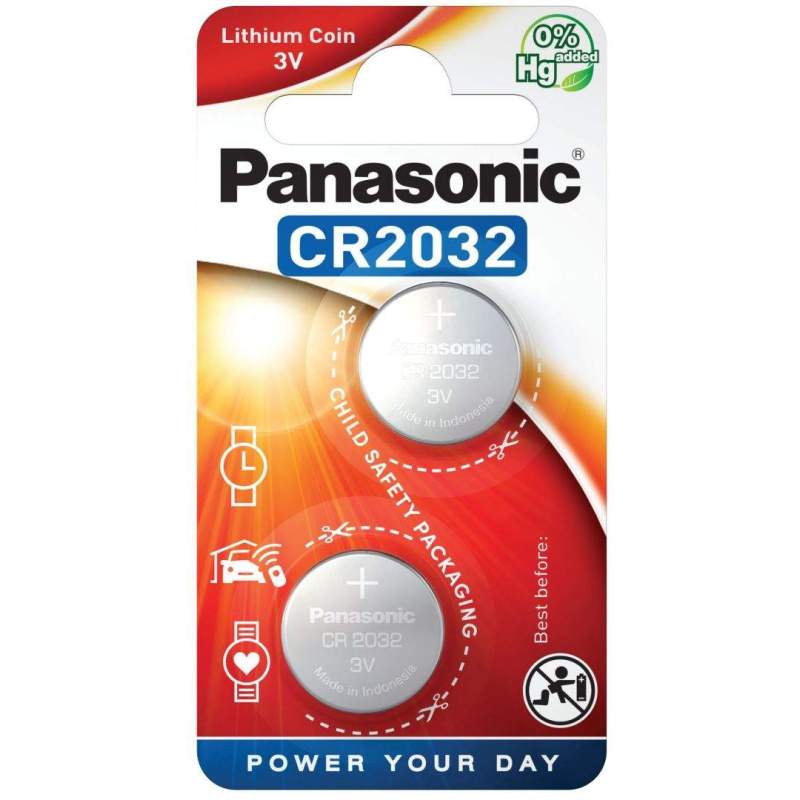 2 Piles CR2032 Panasonic Bouton Lithium 3V