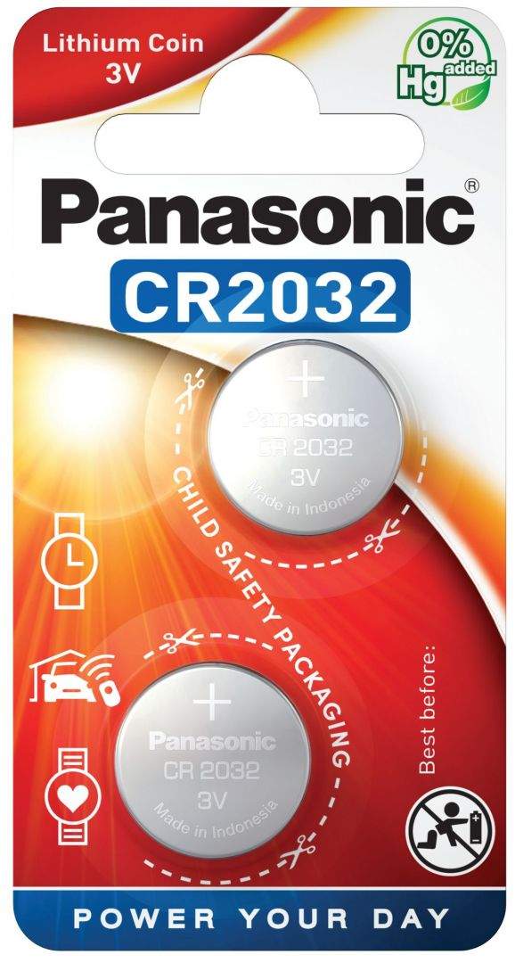 2 Piles CR2032 Panasonic Bouton Lithium 3V