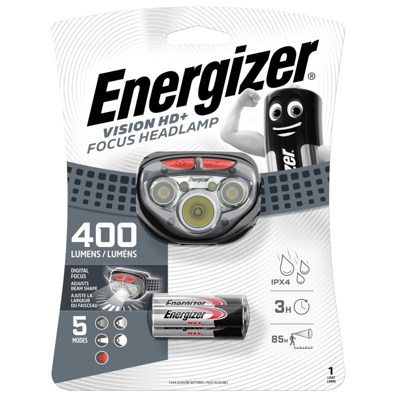 Frontale Energizer Vision HD+ Focus 400lm avec 3 piles AAA