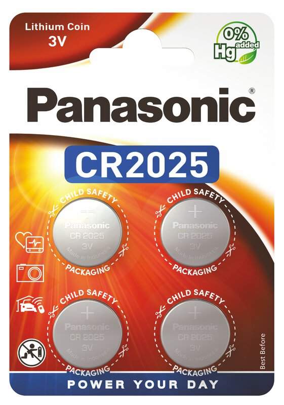 4 Piles CR2025 Panasonic Bouton Lithium 3V