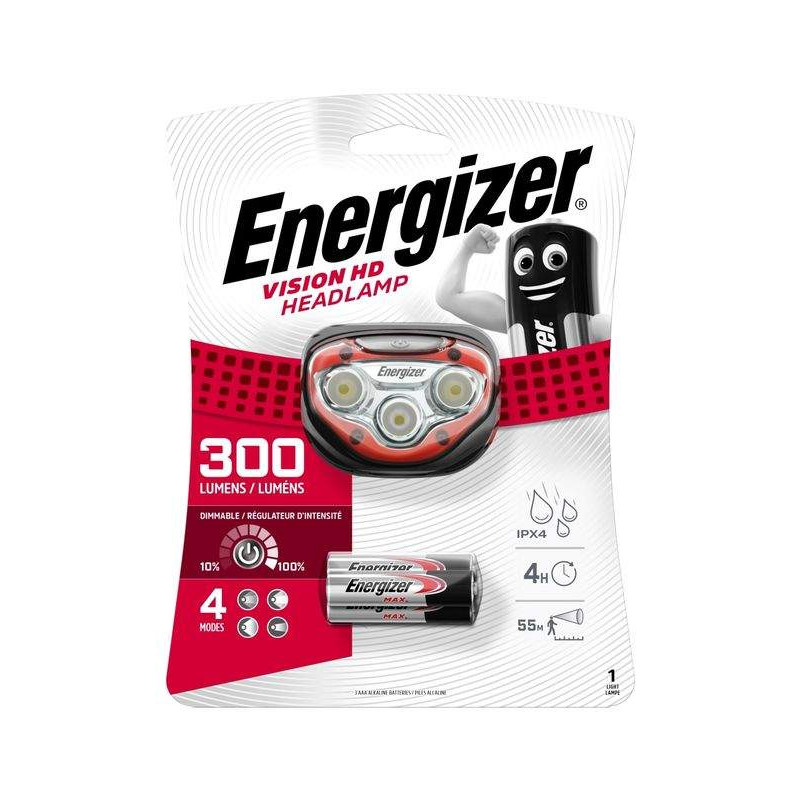 Frontale Energizer Vision HD Headlight 300lm avec 3 piles AAA