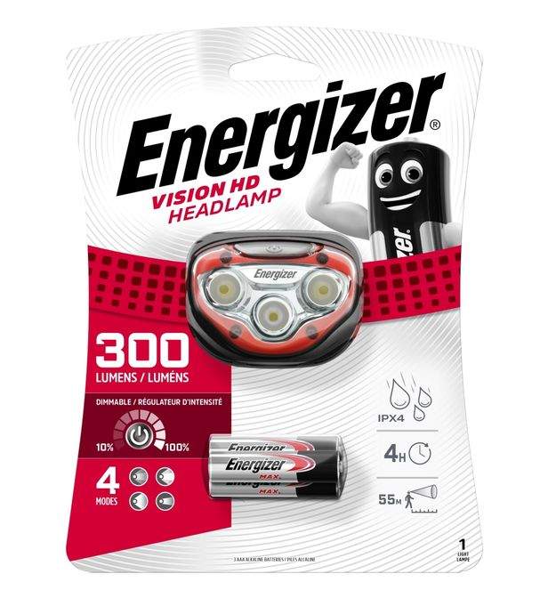 Frontale Energizer Vision HD Headlight 300lm avec 3 piles AAA