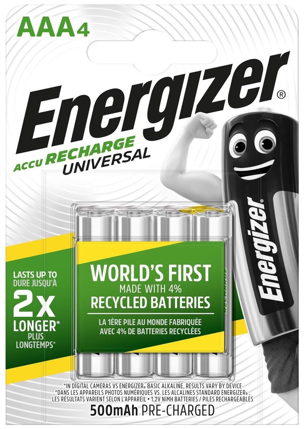 Piles Rechargeables AAA / HR03 500mAh Energizer Universal par 4
