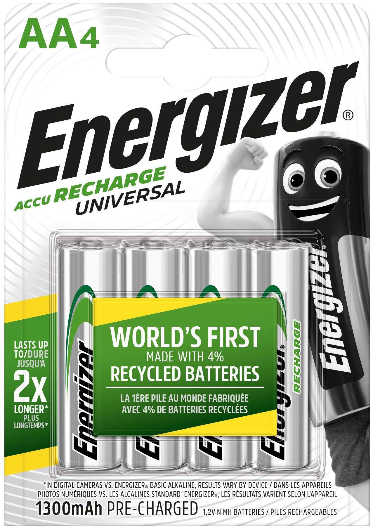 4 Piles Rechargeables AA / HR6 1300mAh Energizer Universal