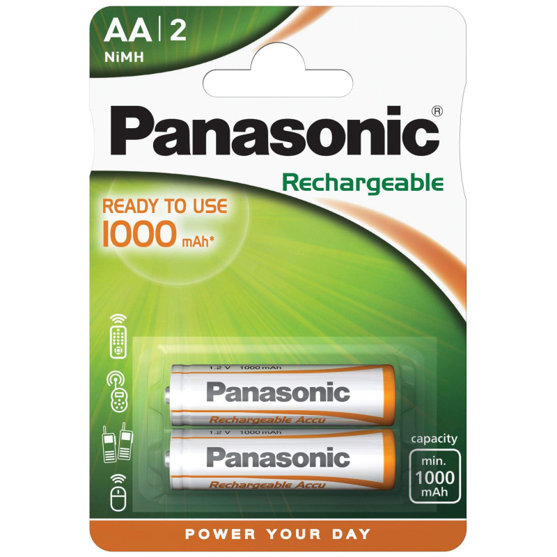 2 Piles Rechargeables AA / HR6 1000mAh Panasonic for DECT