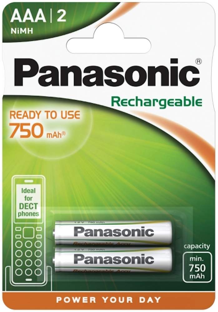 2 Piles Rechargeables AAA / HR03 750mAh Panasonic for DECT