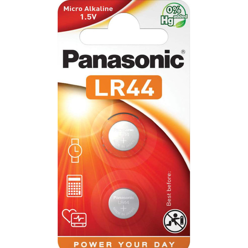 2 Piles LR44 / V13GA / A76 Panasonic Alcaline 1,5V
