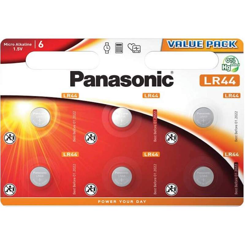 6 Piles LR44 / V13GA / A76 Panasonic Alcaline 1,5V