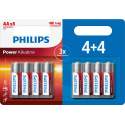 4+4 Piles Alcalines AA / LR6 Philips Power Alkaline