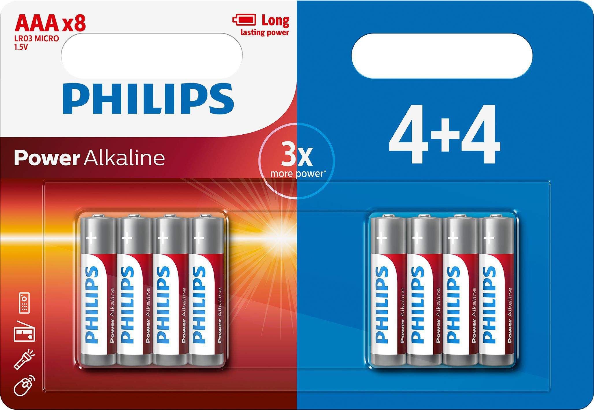 4+4 Piles Alcalines AAA / LR03 Philips Power Alkaline