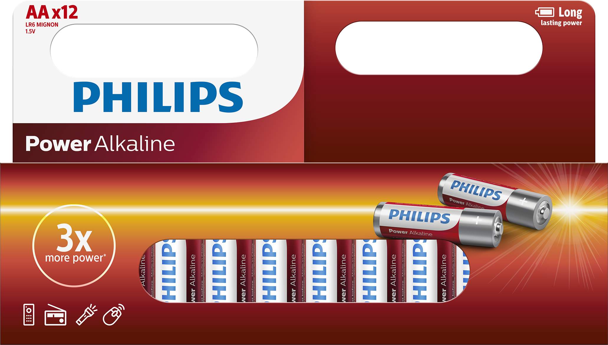 12 Piles Alcalines AA / LR6 Philips Power Alkaline