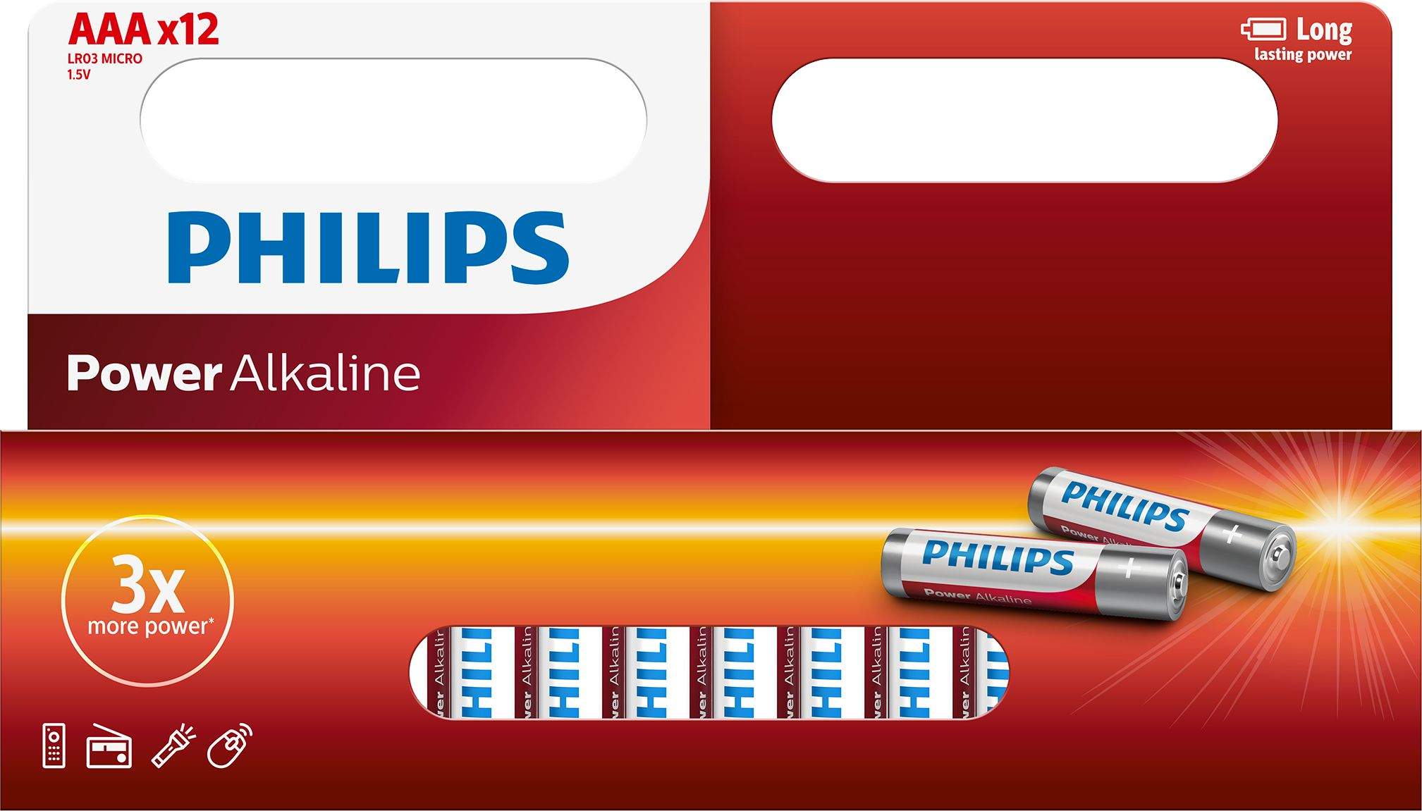 12 Piles Alcalines AAA / LR03 Philips Power Alkaline