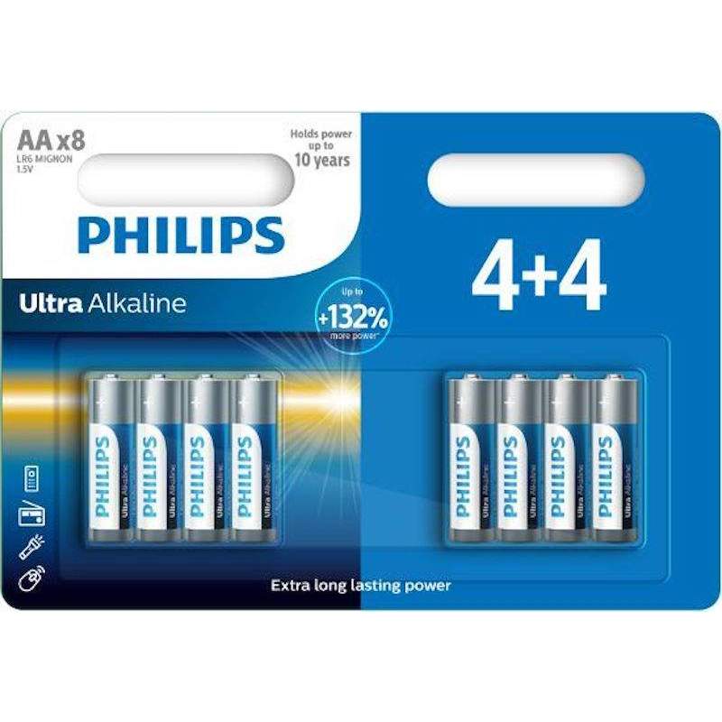 4+4 Piles Alcalines AA / LR6 Philips Ultra Alkaline