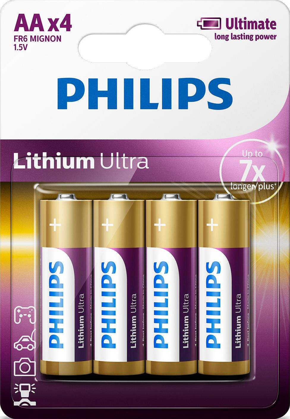 4 Piles Lithium AA / FR6 Philips Lithium Ultra
