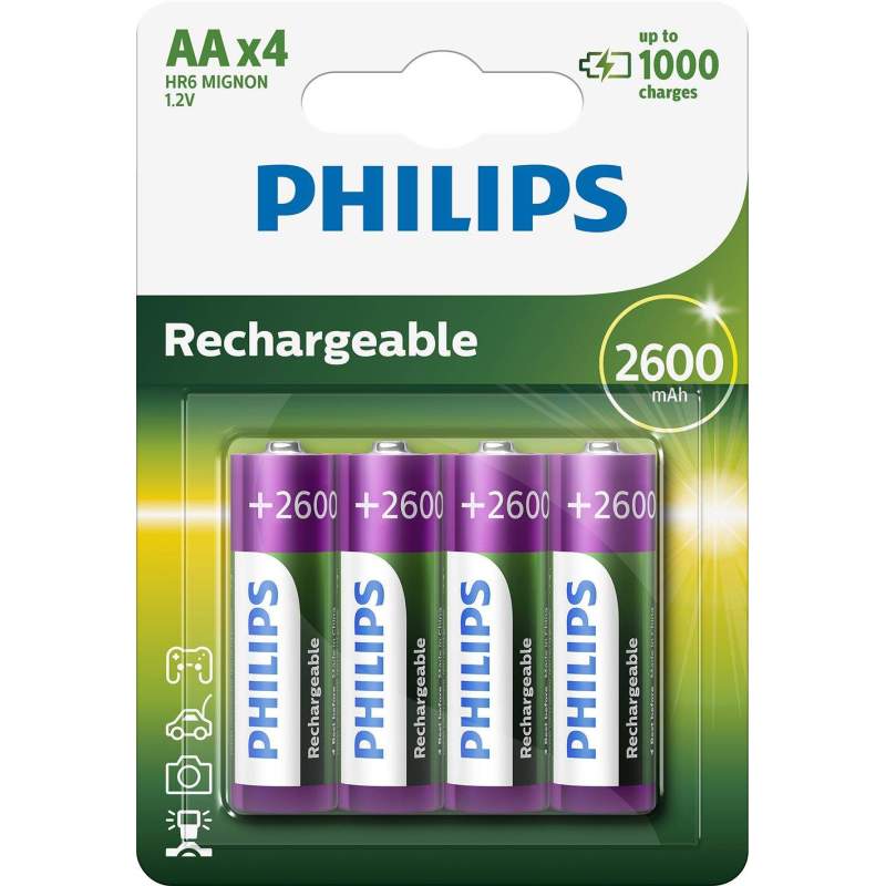 4 Piles Rechargeables AA / HR6 2600mAh Philips