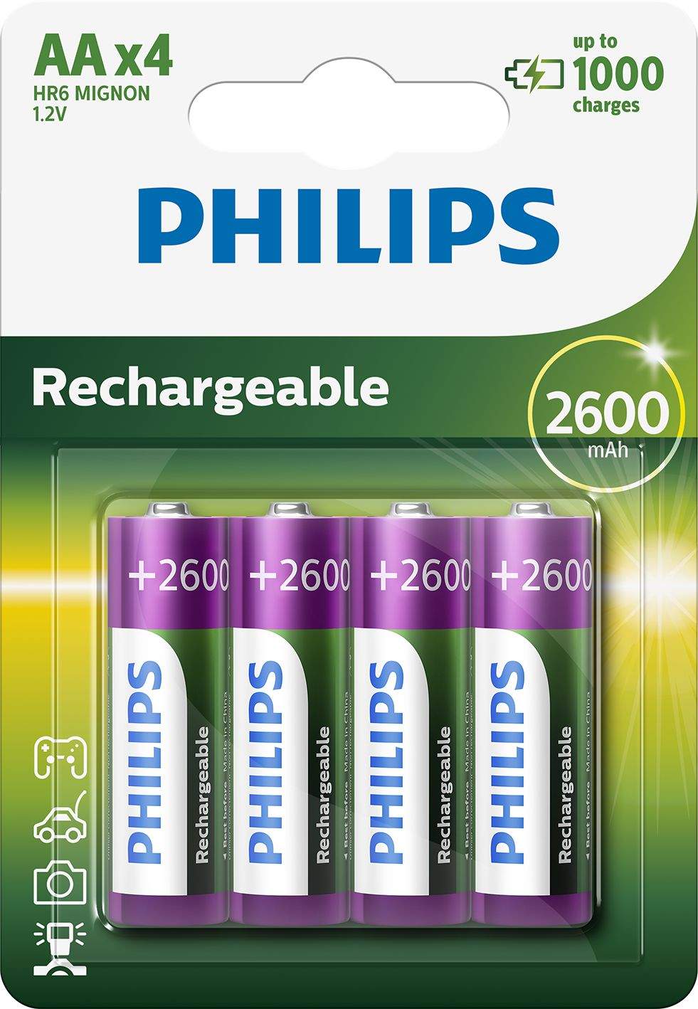 4 Piles Rechargeables AA / HR6 2600mAh Philips