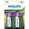 2 Piles Rechargeables D / HR20 3000mAh Philips