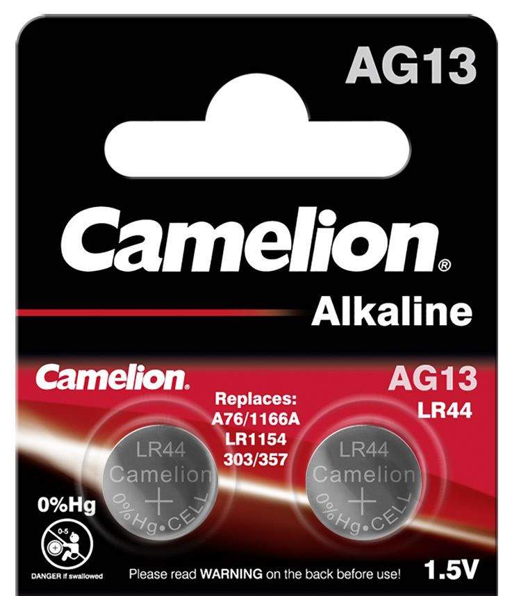 2 Piles AG13 / LR44 / LR1154 / 1166A Camelion Alcaline 1,5V