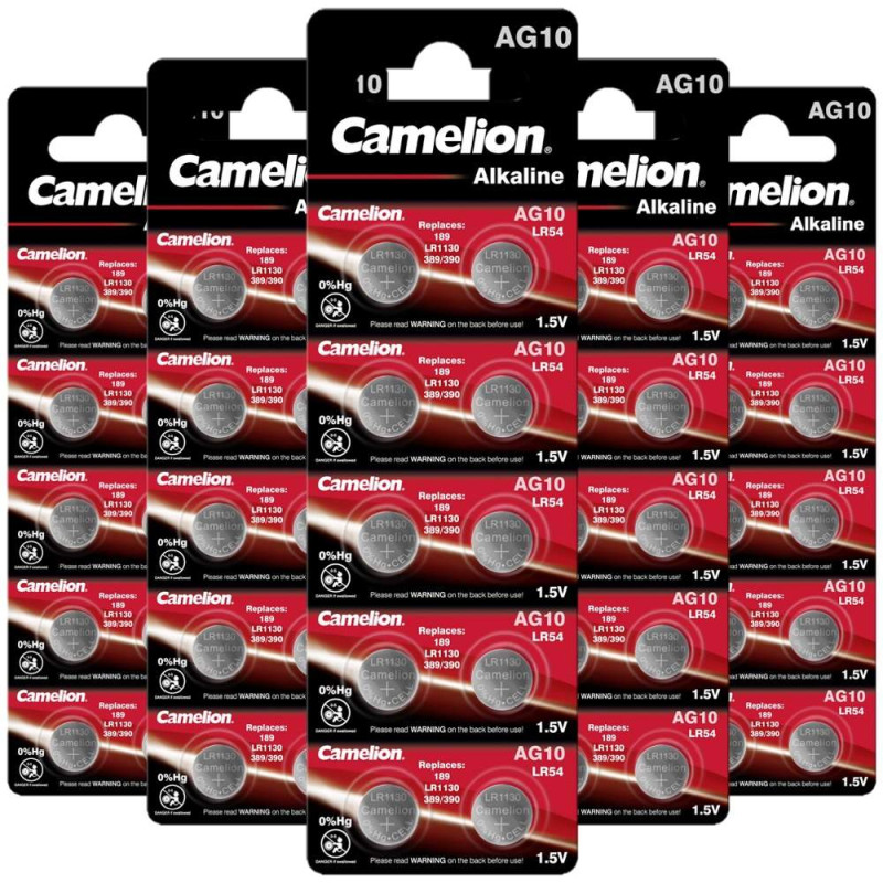 50 Piles AG10 / LR54 / LR1130 / 189 Camelion Alcaline 1,5V