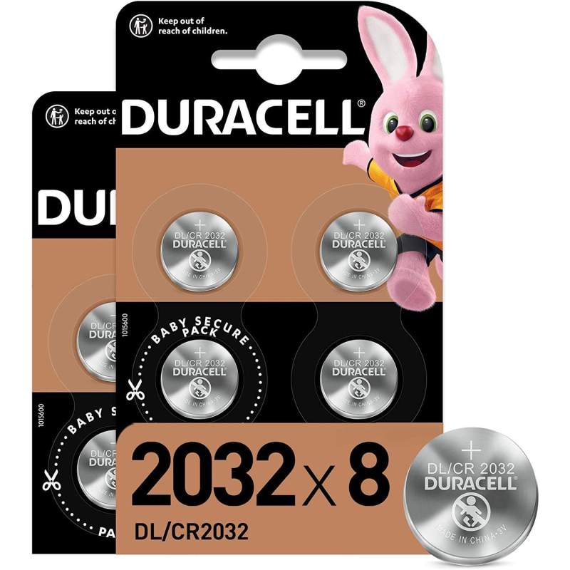 8 Piles CR2032 Duracell Bouton Lithium 3V