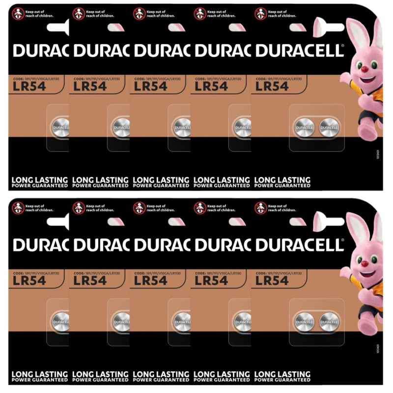 20 Piles LR54 / LR1130 / 189 / V10GA Duracell Alcaline 1,5V