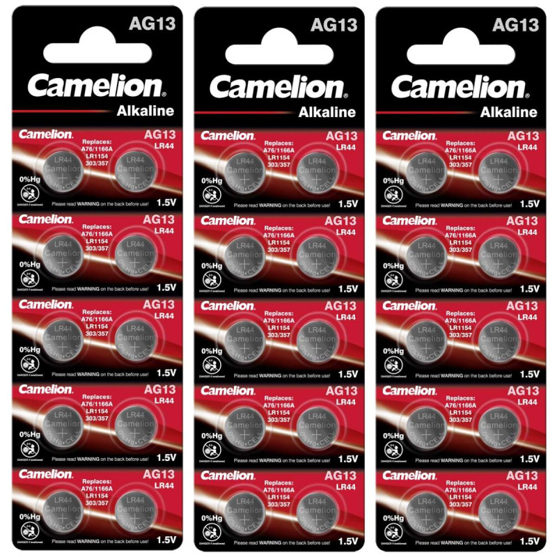 30 Piles AG13 / LR44 / LR1154 / 1166A Camelion Alcaline 1,5V