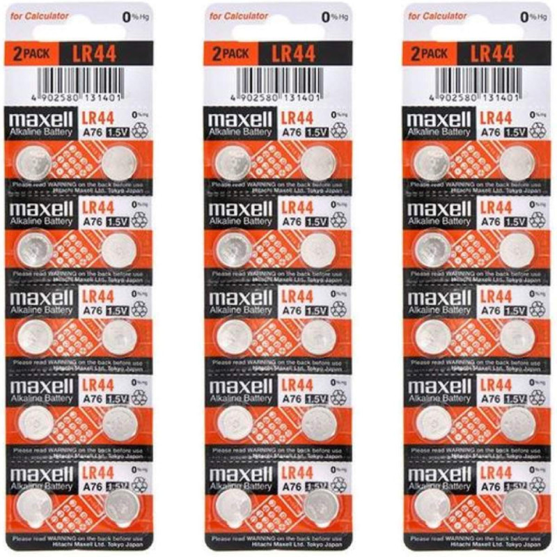 30 Piles LR44 / A76 / V13GA Maxell Alcaline 1,5V