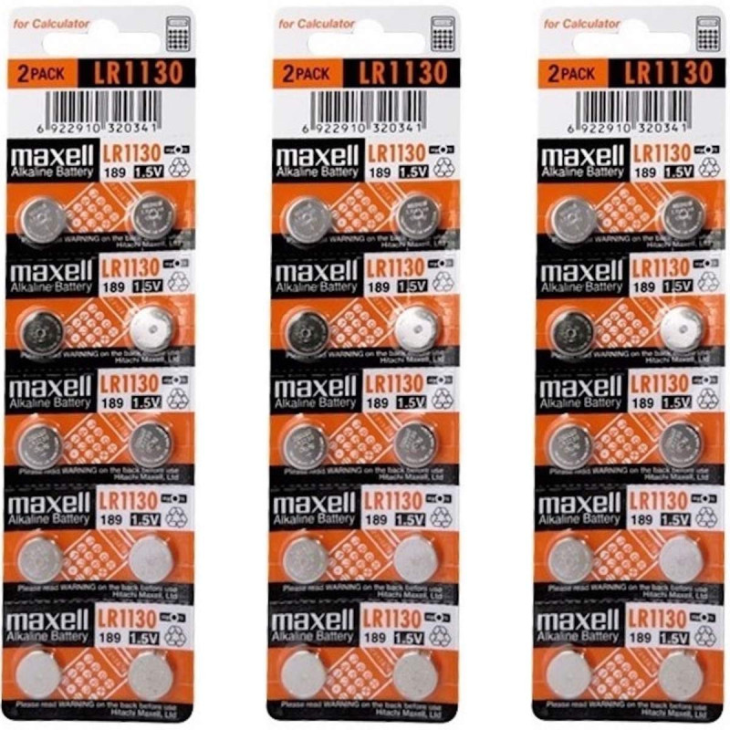 30 Piles LR54 / LR1130 / 189 Maxell Alcaline 1,5V