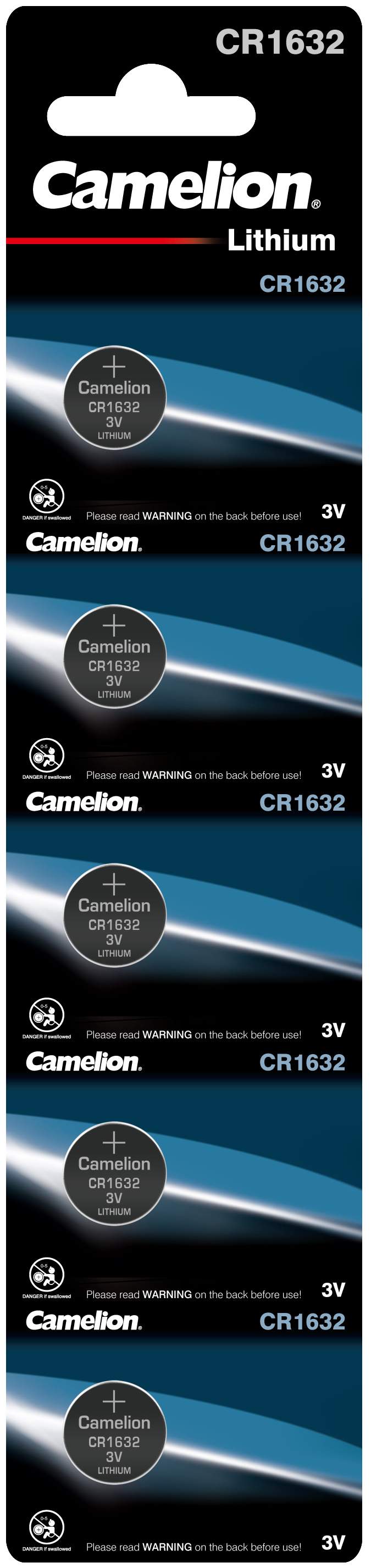 5 Piles CR1632 Camelion Bouton Lithium 3V