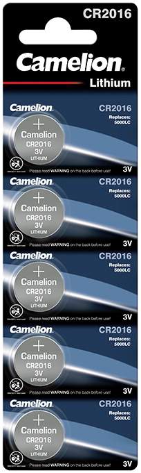 5 Piles CR2016 / 5000LC Camelion Bouton Lithium 3V