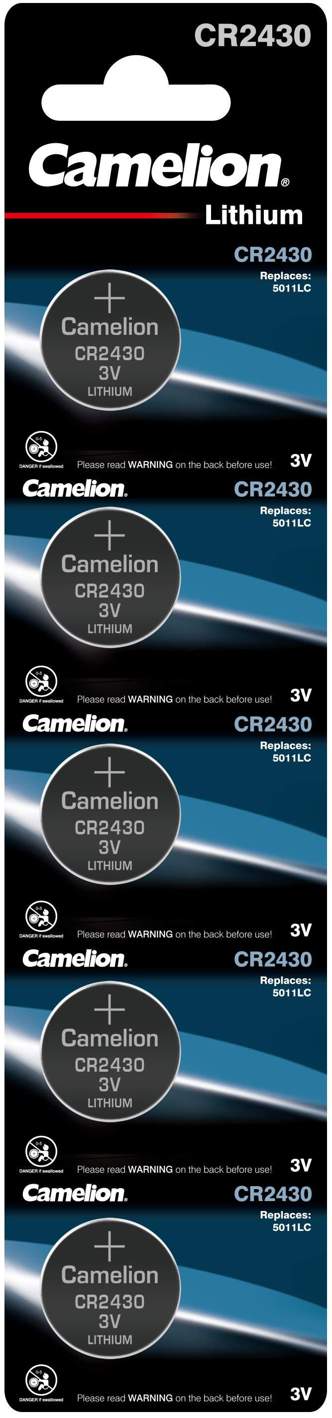 5 Piles CR2430 Camelion Bouton Lithium 3V
