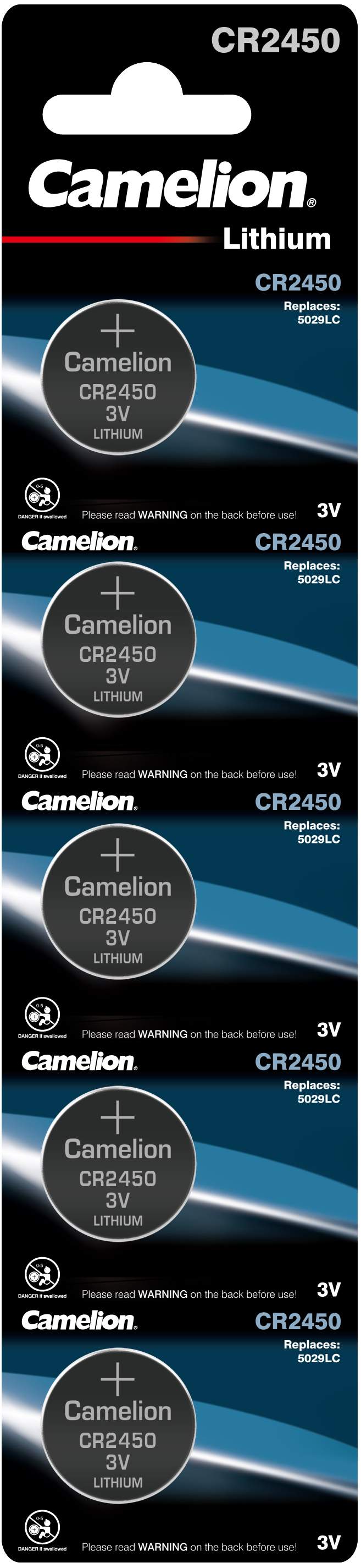 5 Piles CR2450 / 5029LC Camelion Bouton Lithium 3V