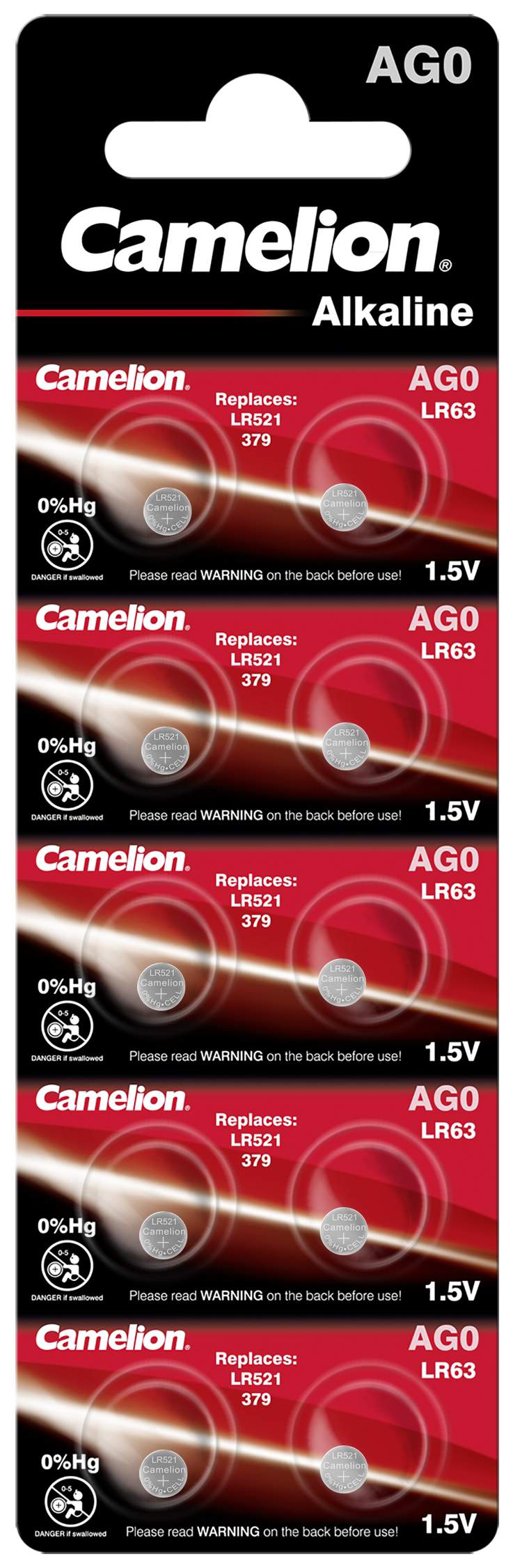 10 Piles AG0 / LR521 / 379 Camelion Alcaline 1,5V