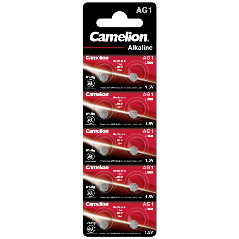 10 Piles AG1 / LR621 / 364 / 164 / LR60 Camelion Alcaline 1,5V