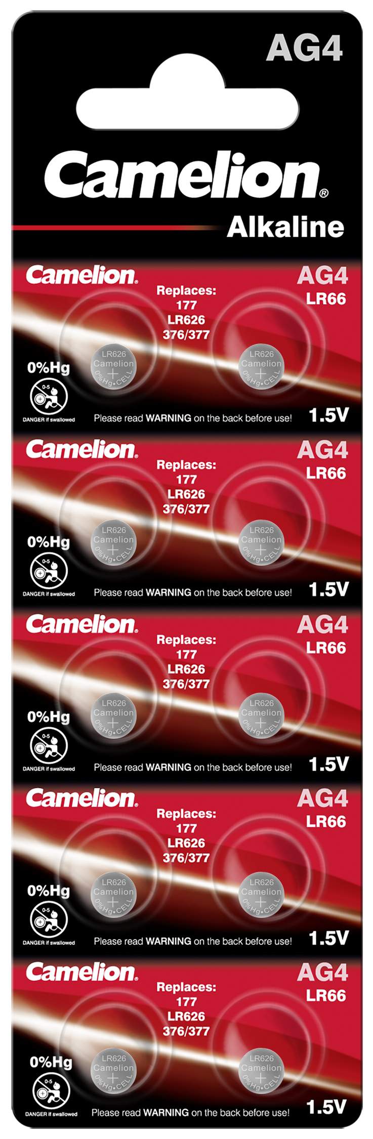 10 Piles AG4 / LR66 / LR626 / 377 / 376 / 177 Camelion Alcaline 1