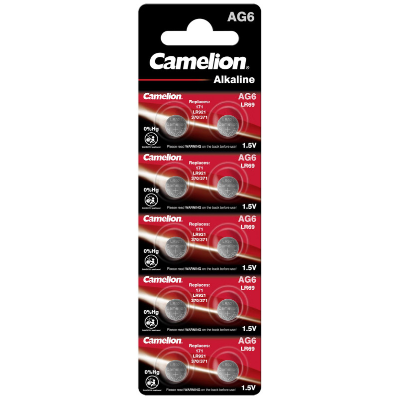 10 Piles AG6 / LR69 / LR921 / 371 / 370 / 171 Camelion Alcaline 1,5V