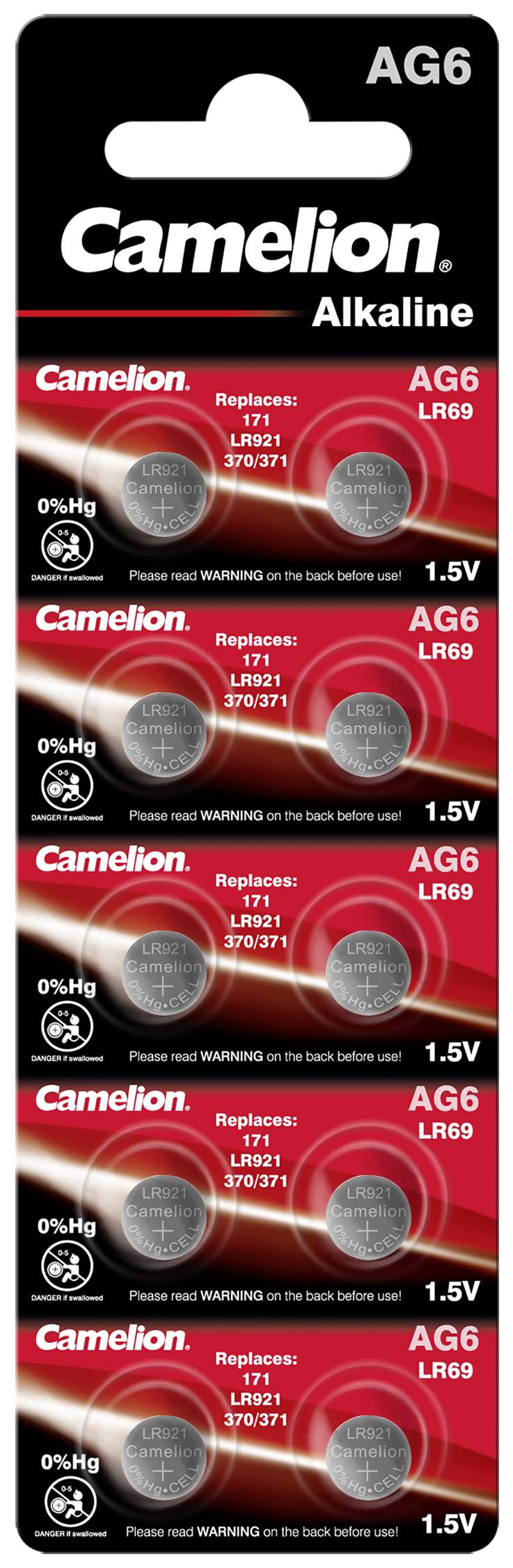 10 Piles AG6 / LR69 / LR921 / 371 / 370 / 171 Camelion Alcaline 1,5V