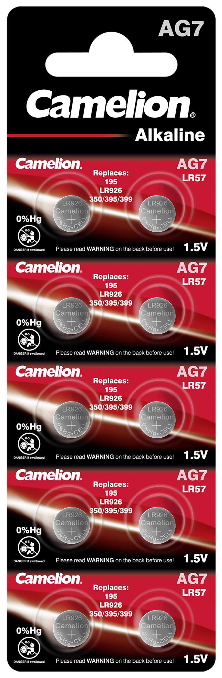 10 Piles AG7 / LR57 / LR926 / 395 / 399 / 195 Camelion Alcaline 1,5V