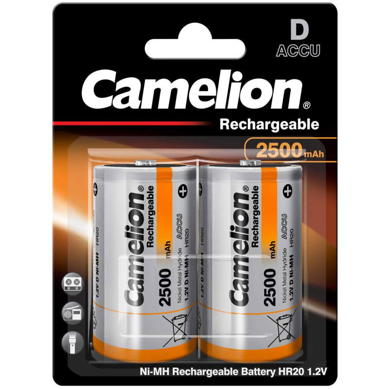 2 Piles Rechargeables D / HR20 2500mAh Camelion