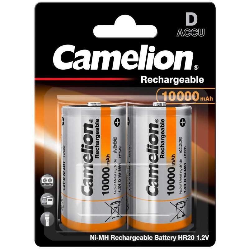 2 Piles Rechargeables D / HR20 10000mAh Camelion