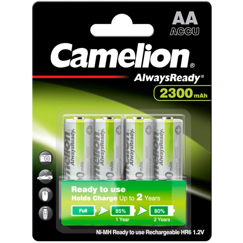 4 Piles Rechargeables AA / HR6 2300mAh Camelion Always Ready
