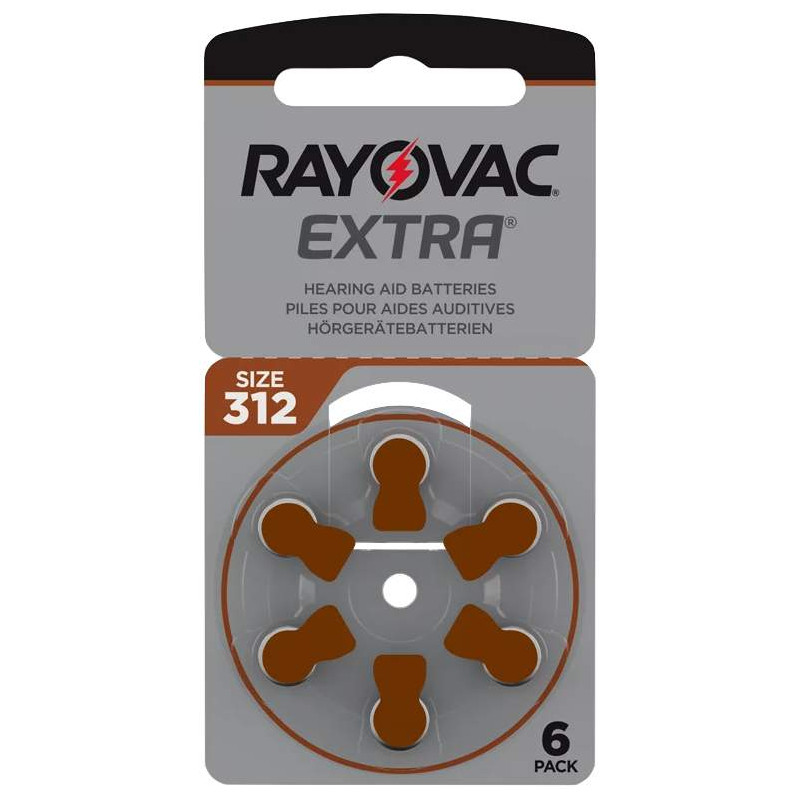 6 Piles Auditives 312 / PR41 Rayovac Extra