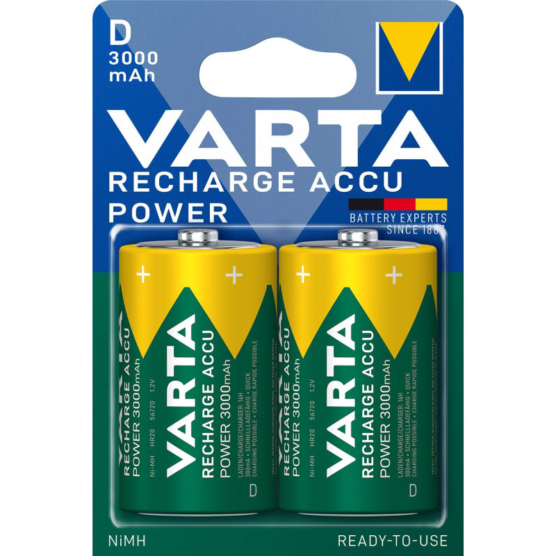 2 Piles Rechargeables D / HR20 3000mAh Varta Accu