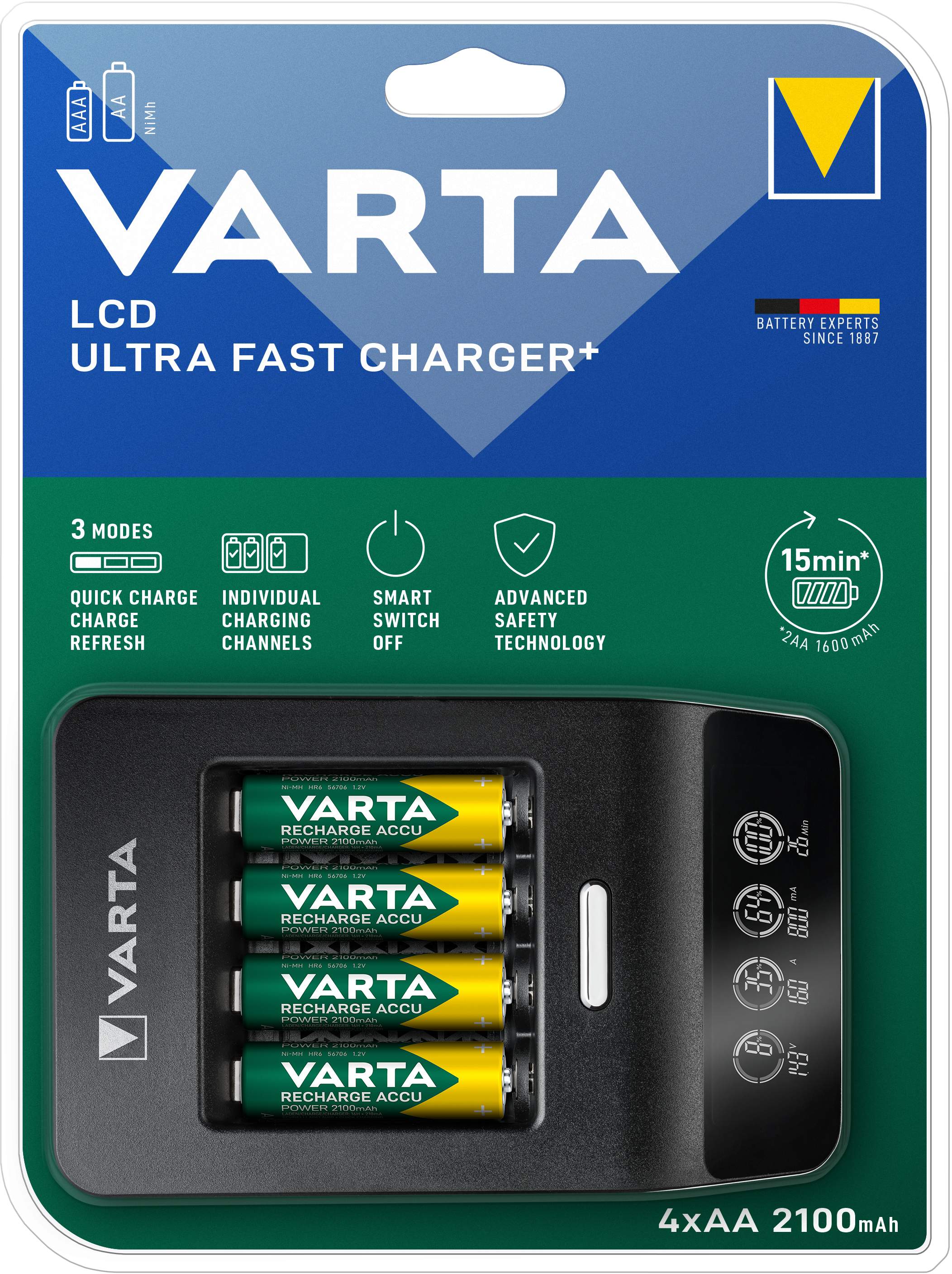 VARTA LCD ULTRA FAST CHARGER+ INCL. 4AA 2500MAH
