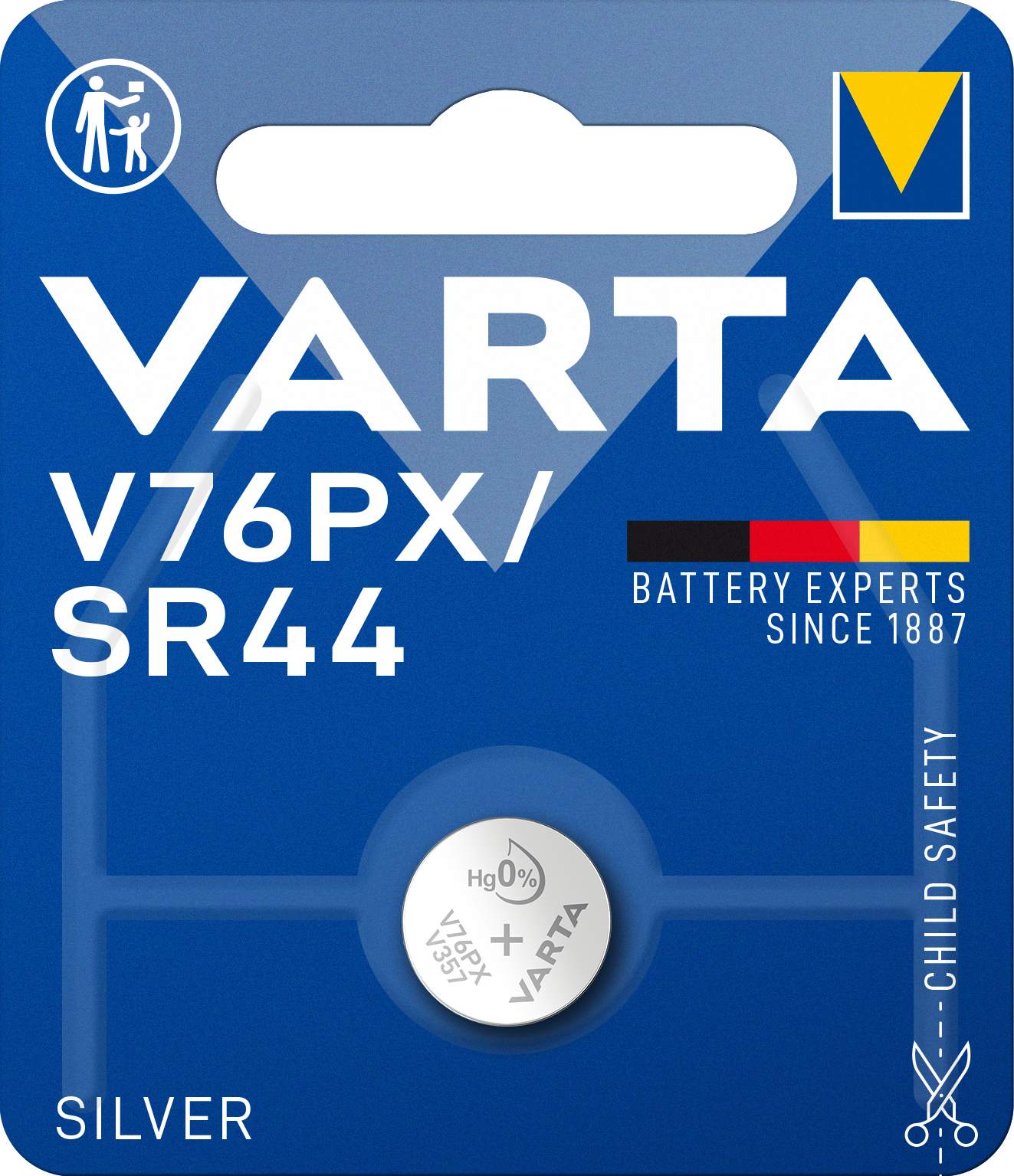 Pile SR44 / V76PX Varta Oxyde d'Argent 1,55V
