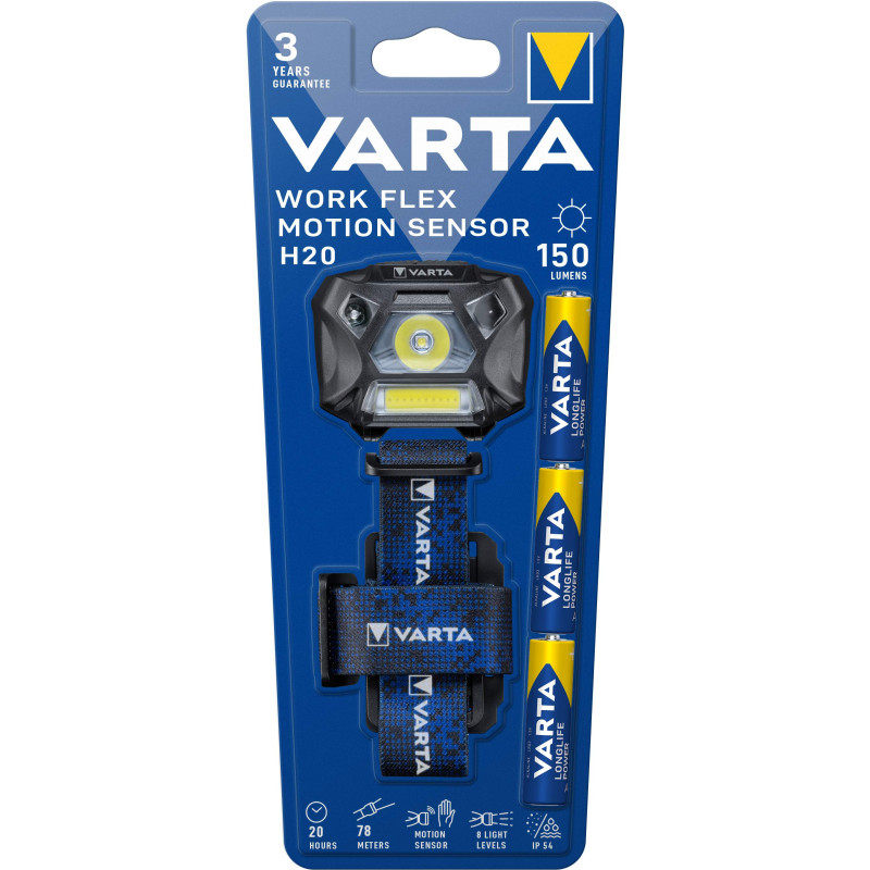 Frontale Varta Work Flex Motion Sensor H20 avec 3 piles AAA