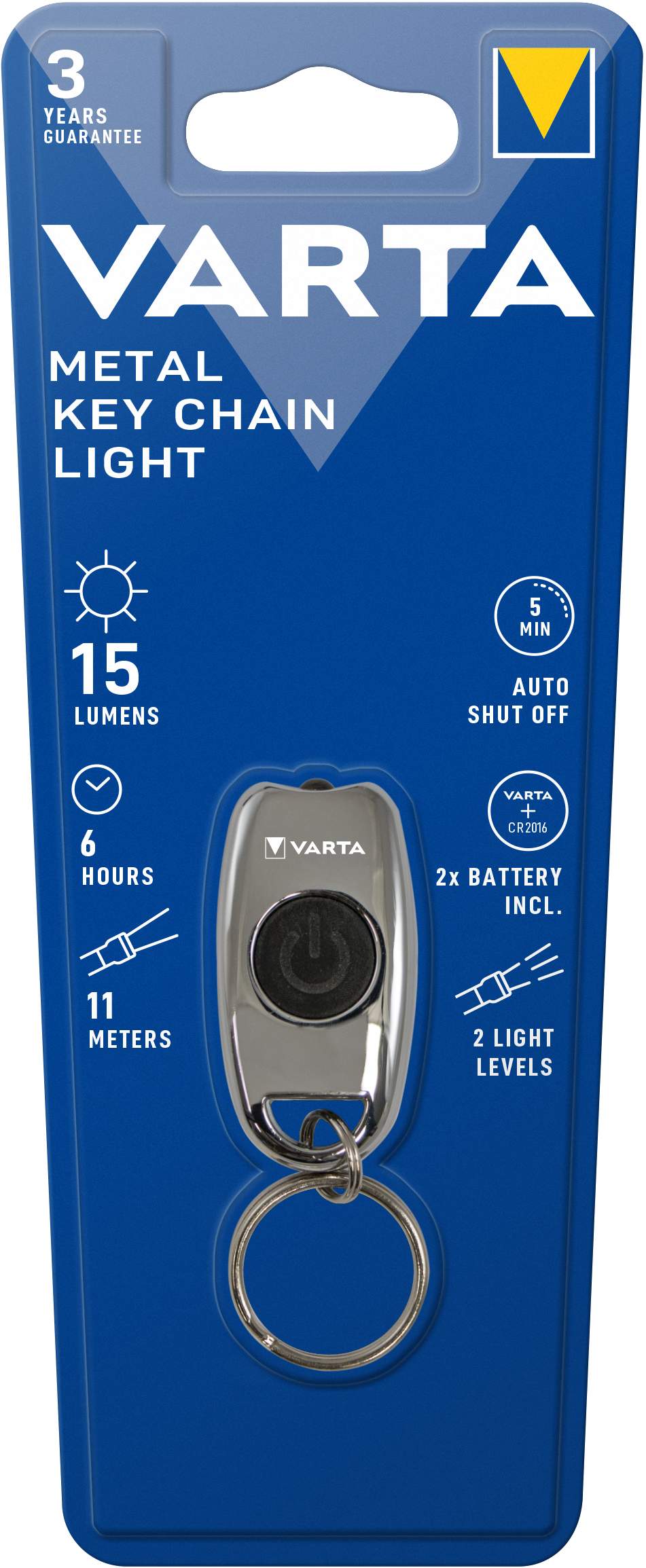 Torche Varta Metal Key Chain Light avec 2 piles CR2016