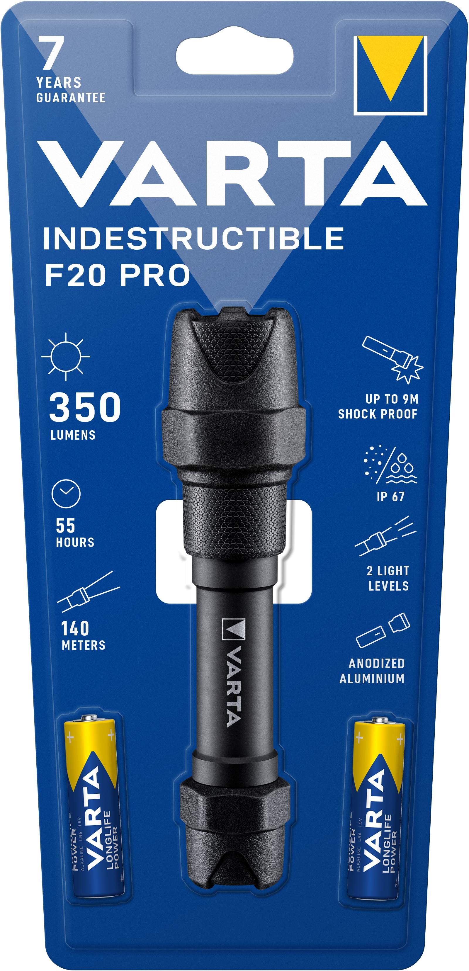 Torche Varta Indestructible F20 Pro avec 2 piles AA
