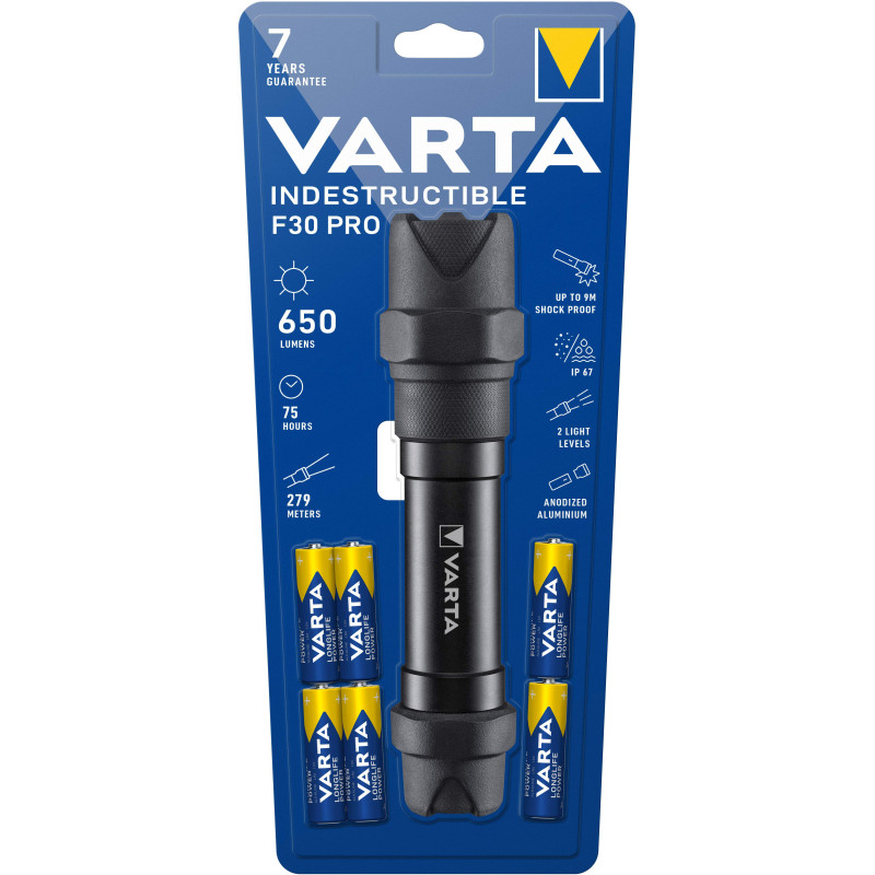 Torche Varta Indestructible F30 Pro avec 6 piles AA