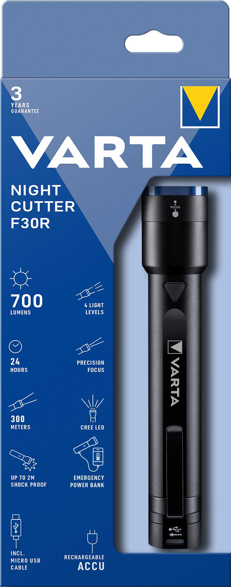Torche Varta Night Cutter F30R Rechargeable